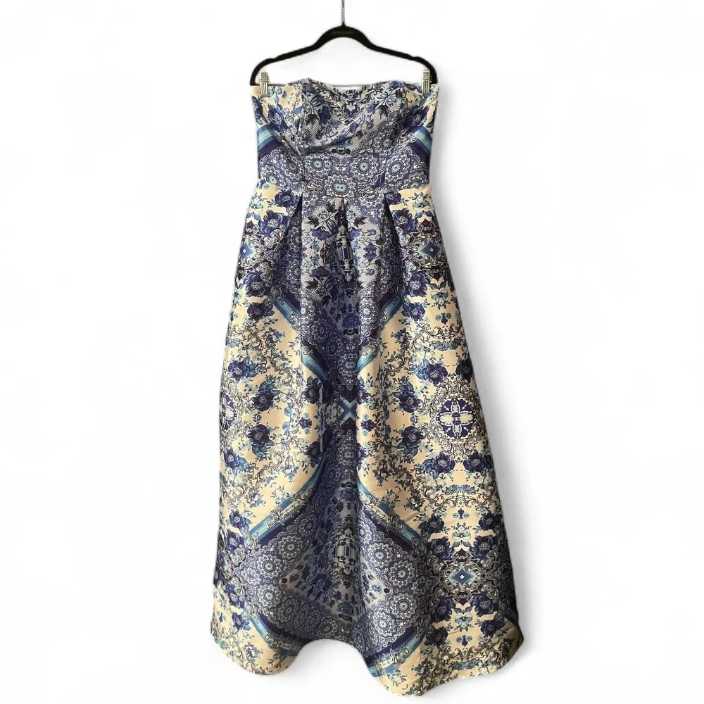 Elegant Blue and Cream Strapless Prom Dress - Picture 3 of 3